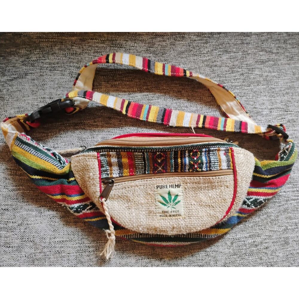 Colorful Hemp Fanny Pack, Made In Nepal. Stoner. Hippie. Traveler. Travel Bag.